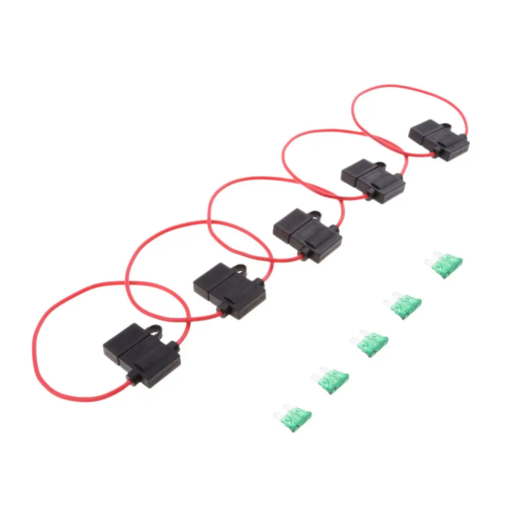 5 Packs Car Truck 10 Gauge In-line ATC Fuse Holder with Cover and 30AMP Fuse