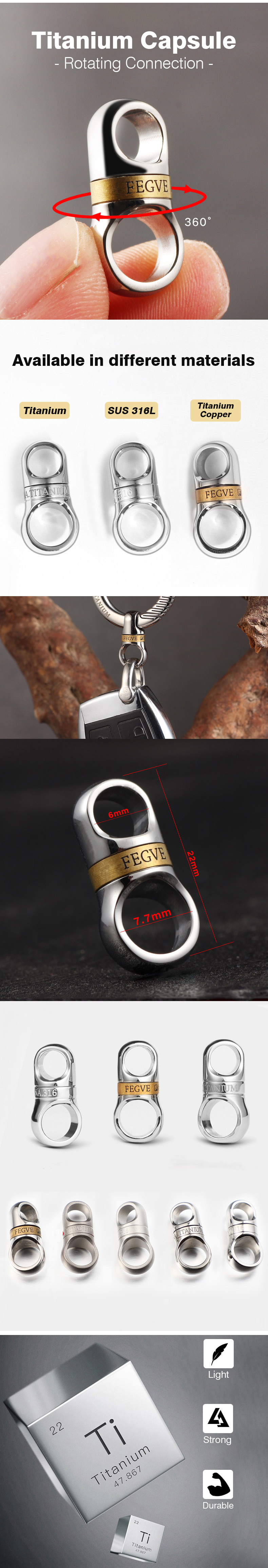 Real Titanium Keyring Spin Rotation For Key Ring Holder Stainless Steel Copper EDC Car Keychain Accessories Buckle Male Gift