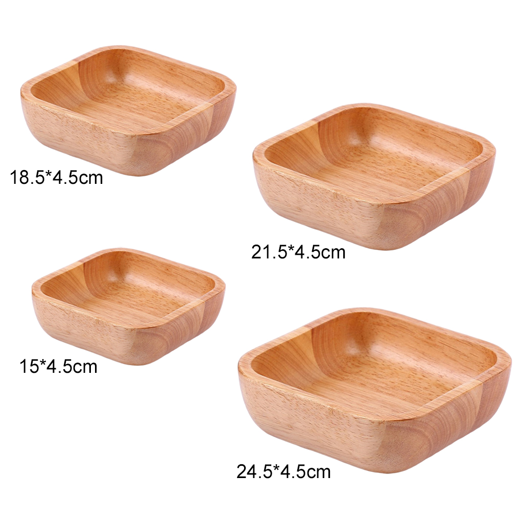 Hand-Carved Square Wood Bowl Sauce Pasta Cereal Snacks Rice Noodle Serving Bowl Kitchen Dinnerware Tableware