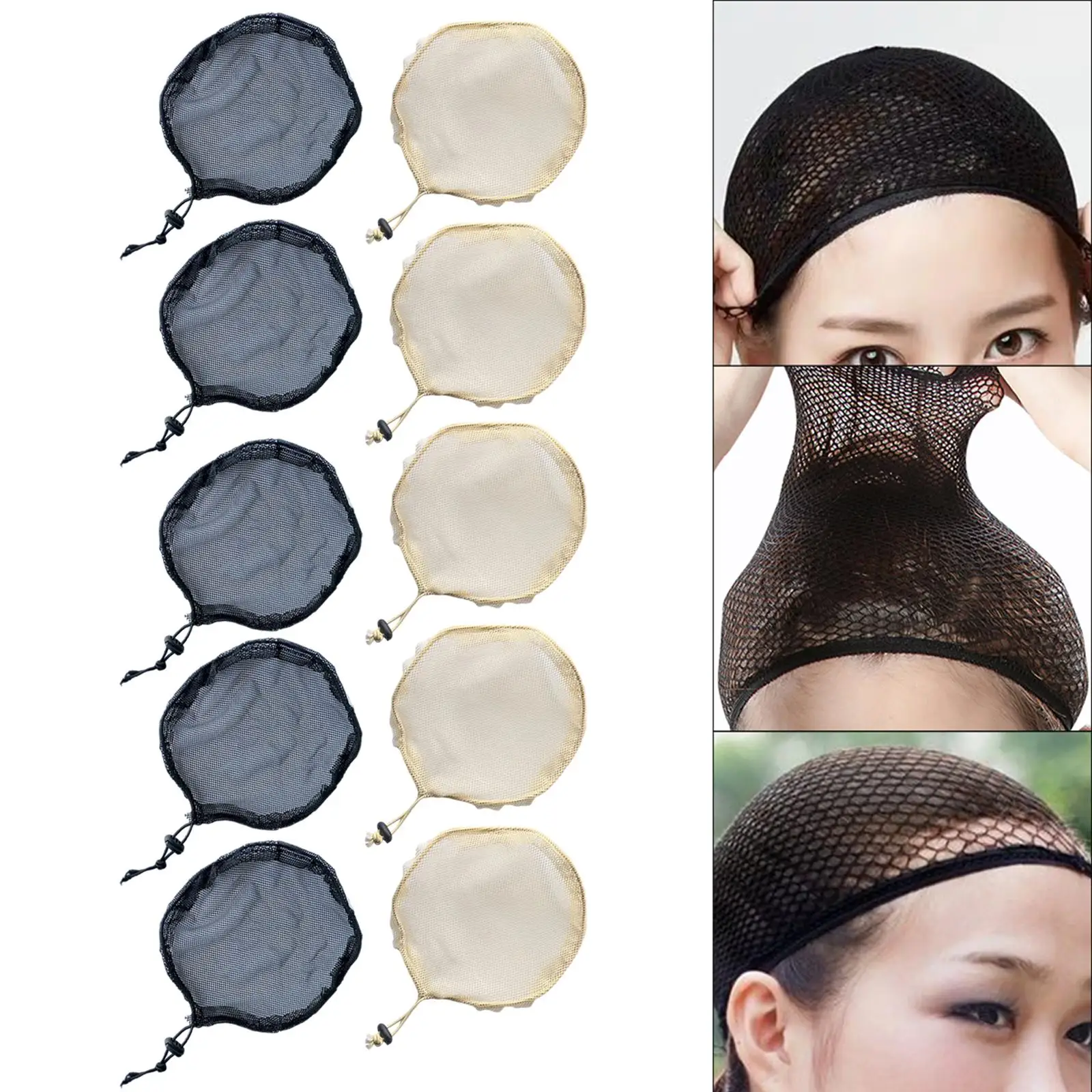 Pack of 5 Wig Caps Lace Closed End Mesh Nylon Fishnet Elastic Hair Net for Women Men