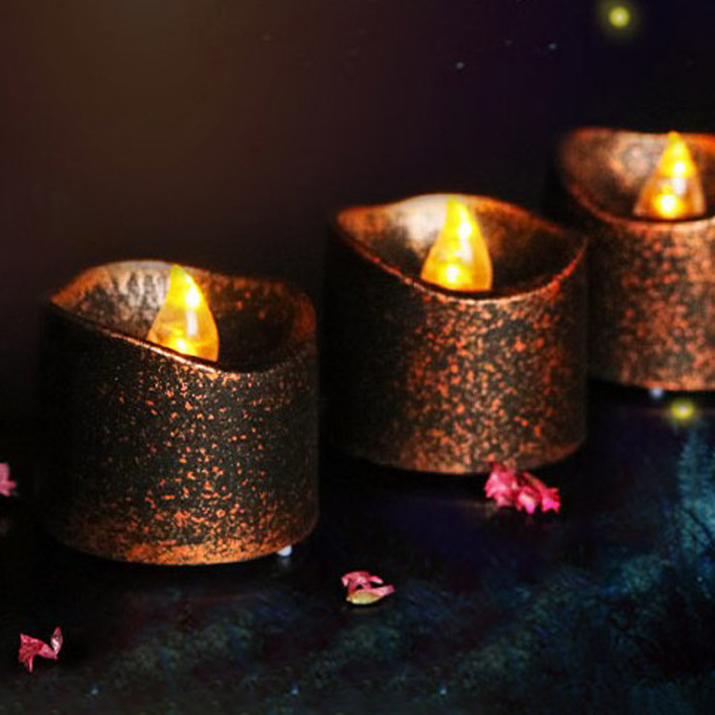 1Pc Vintage Style Black Wax LED Candle Flameless Tea Light Votive Candle for Wedding Birthday Party Table Decoration