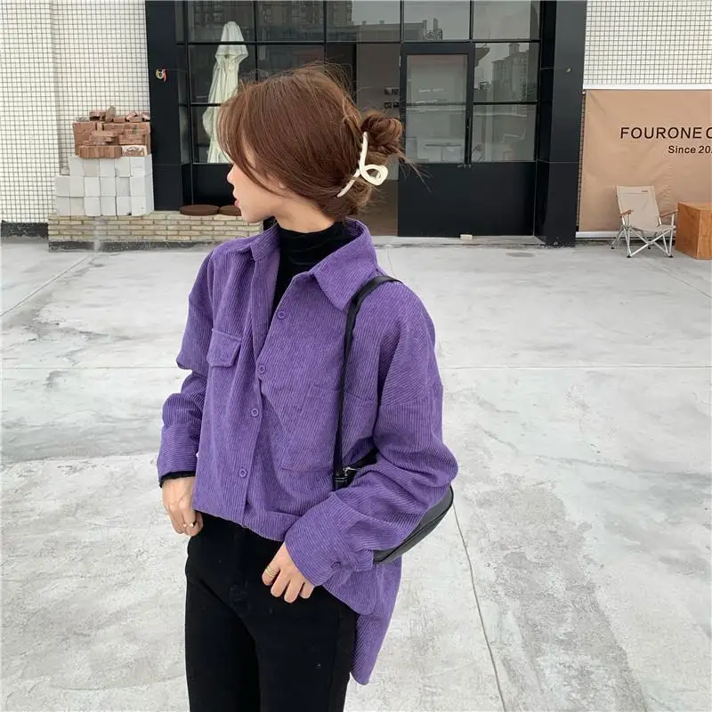 Long Sleeve Shirts Women Purple S-3XL Korean Style Fashion 