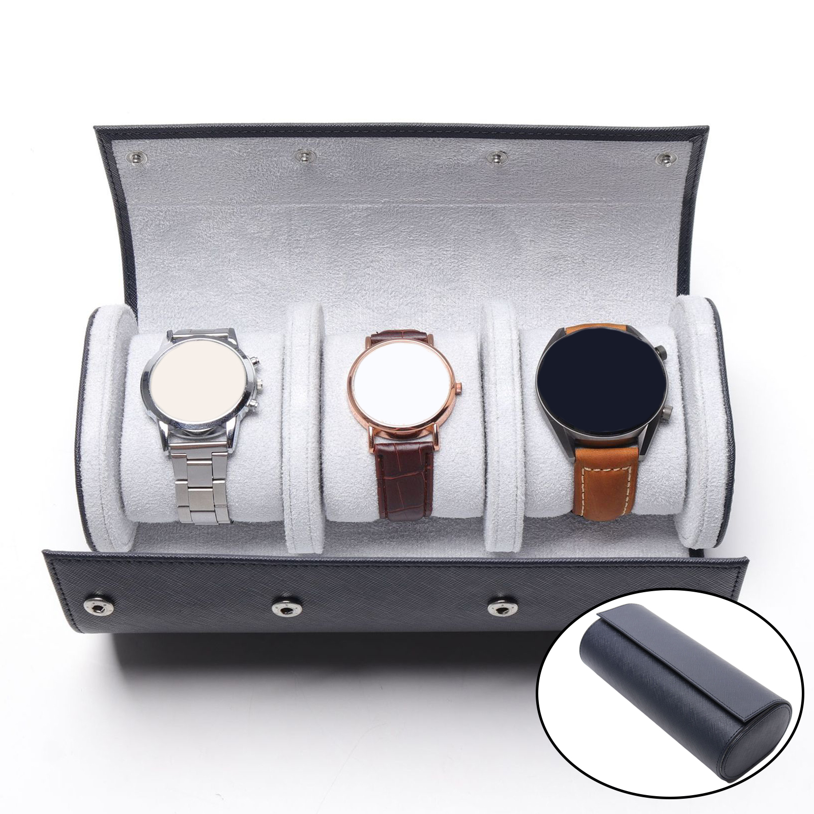 Leather Watch Roll Travel Case Cylinder Watch Storage Case Accessories Gifts for Business Journey Presents Father's Day 1PC