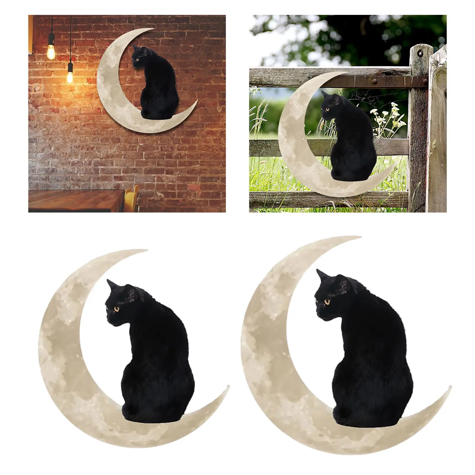 Cat in The Moon Wall Decor Hollow Cut Ornaments Hanging Artwork Animal Gift Cat Lover Metal Wall Art Decor for Bedroom Bathroom