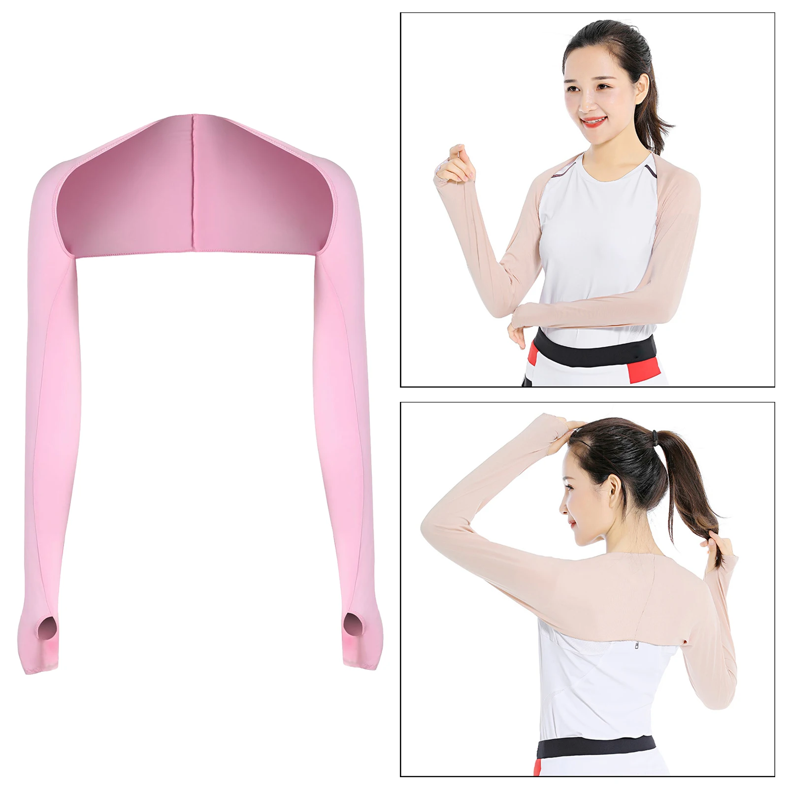Women Men Summer Anti-UV Cooling Shawl Arm Sleeves Golfing Riding Outdoor Sun Protector Gloves Cooler Shrug with Thumb Hole