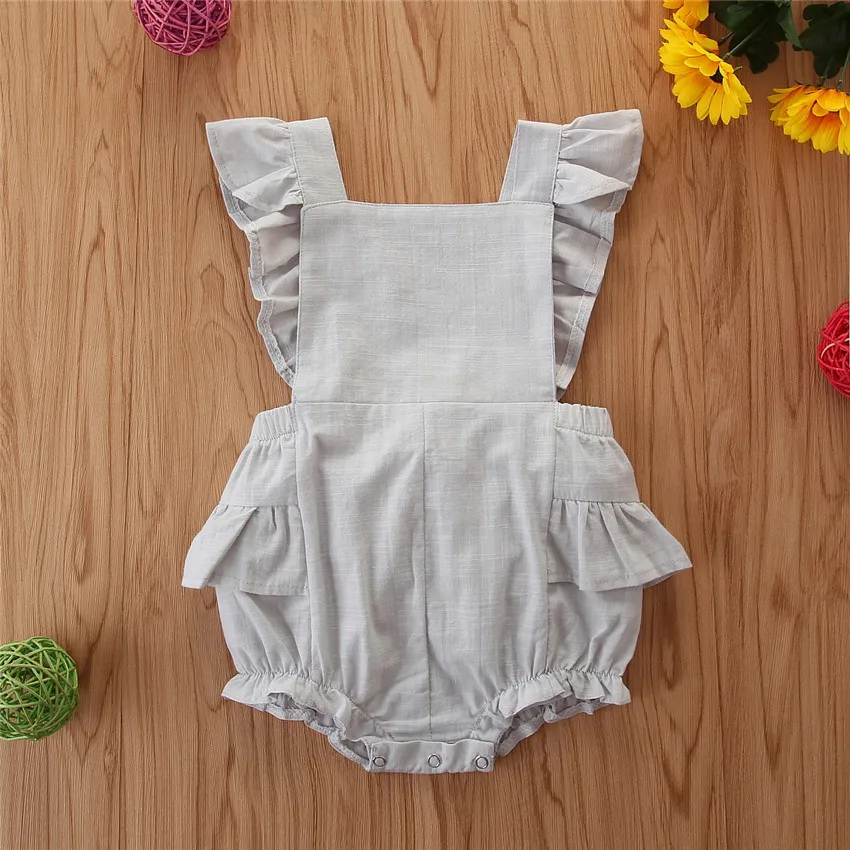 Summer Baby Girls Romper Ruffles Cotton Linen Solid Sleeveless Infant Rompers Baby Playsuit Jumpsuits Clothes cheap baby bodysuits	