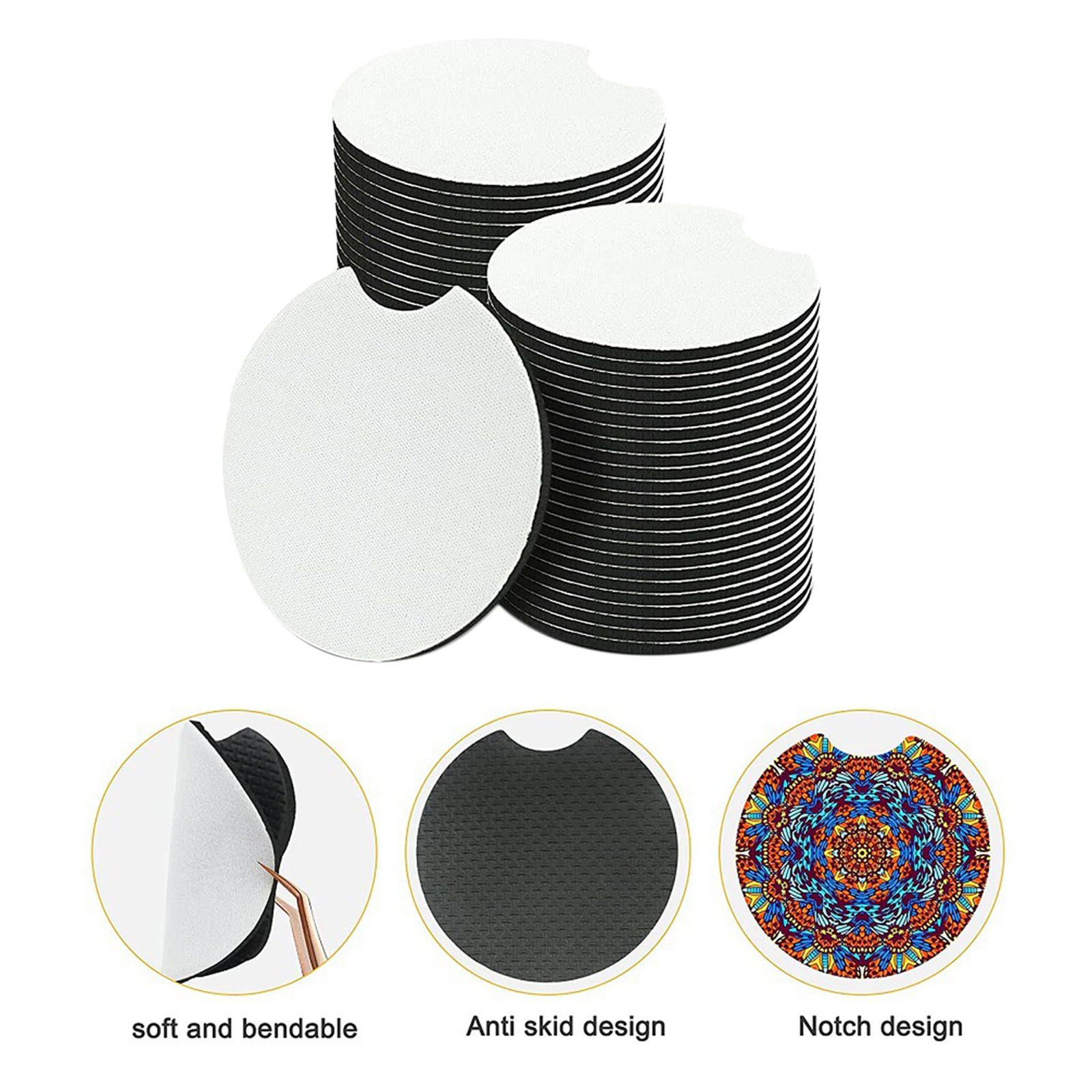 50 x Sublimation Cup Coasters Blank Heat Transfer Cup Mat for DIY Crafts Car Accessories Painting Projects