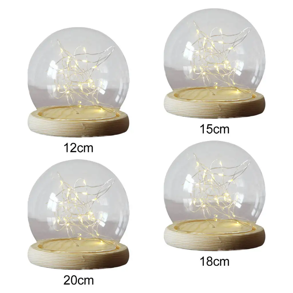 Clear Glass Dome Decorative Terrarium with Wood Base for Photos Succulents Ornaments