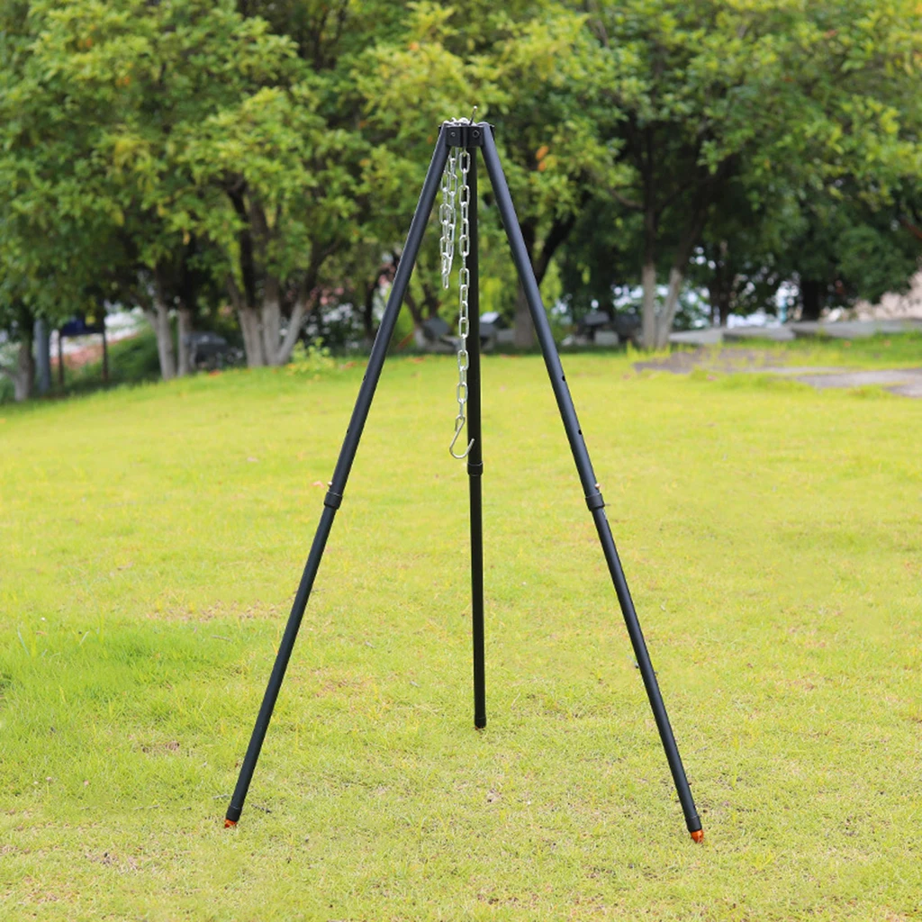 Camping Tripod Campfire Adjustable Grill Tripod Cooker Campfire Grill Pot Stand Tripod Cooking Hanger Chain for Outdoor Camping