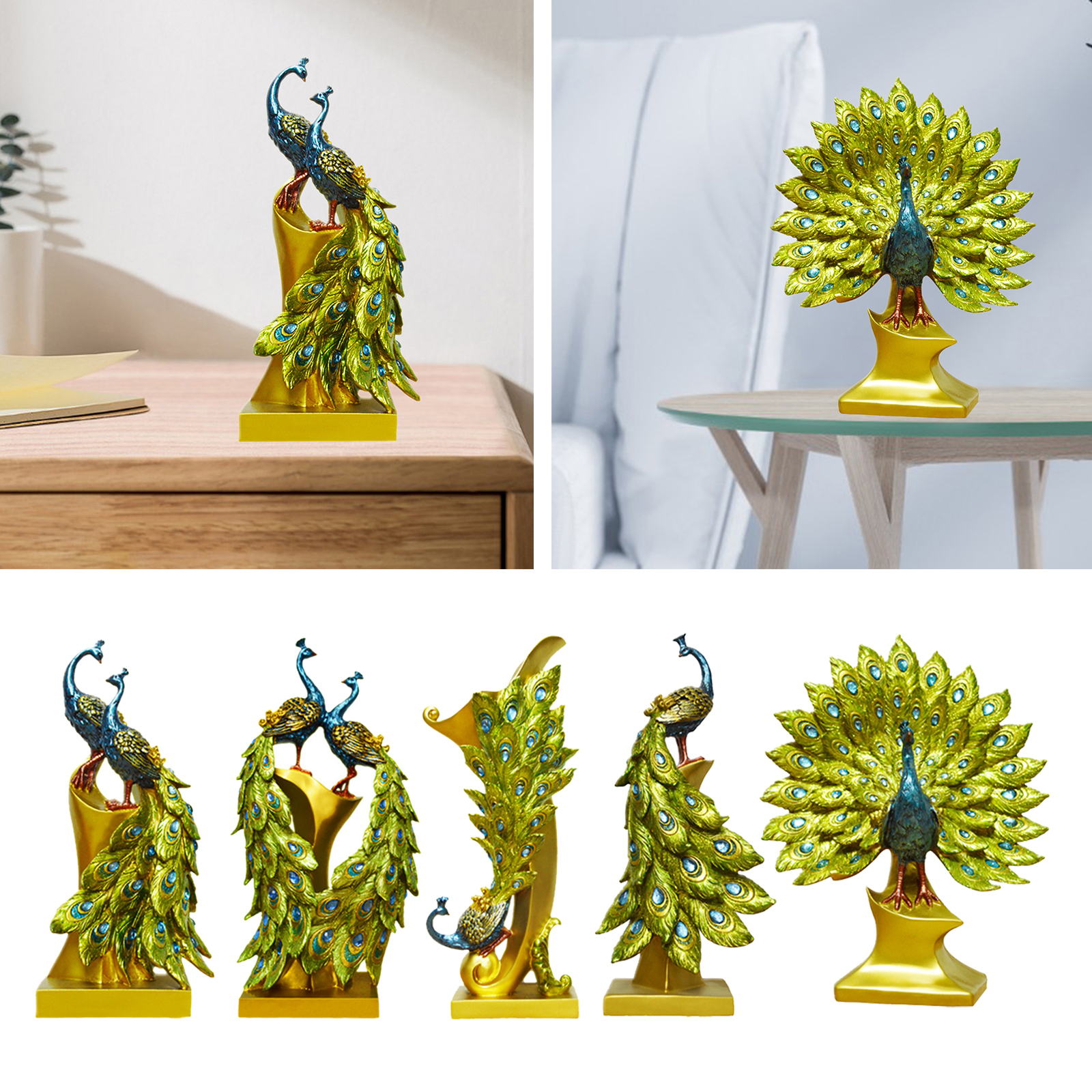 Peacock Small Decor Statue Sculpture, Bookshelf Decor Accents, Modern Decorative Figurine