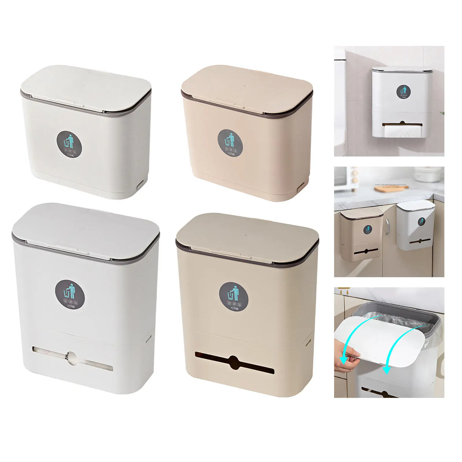 Wall Mounted Hanging Trash Can with Lid Installable Counter Top under Sink Compost Wastebasket Cupboard Bathroom