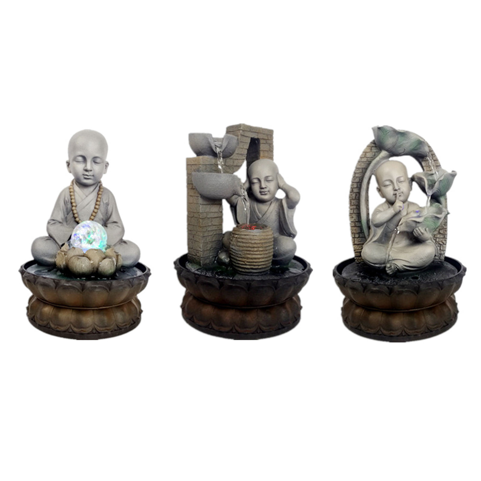Resin Water Fountain Decoration Small Monk Waterfall View Peaceful Lifelike for Home Office Art Sculpture Decor Indoor Fountain
