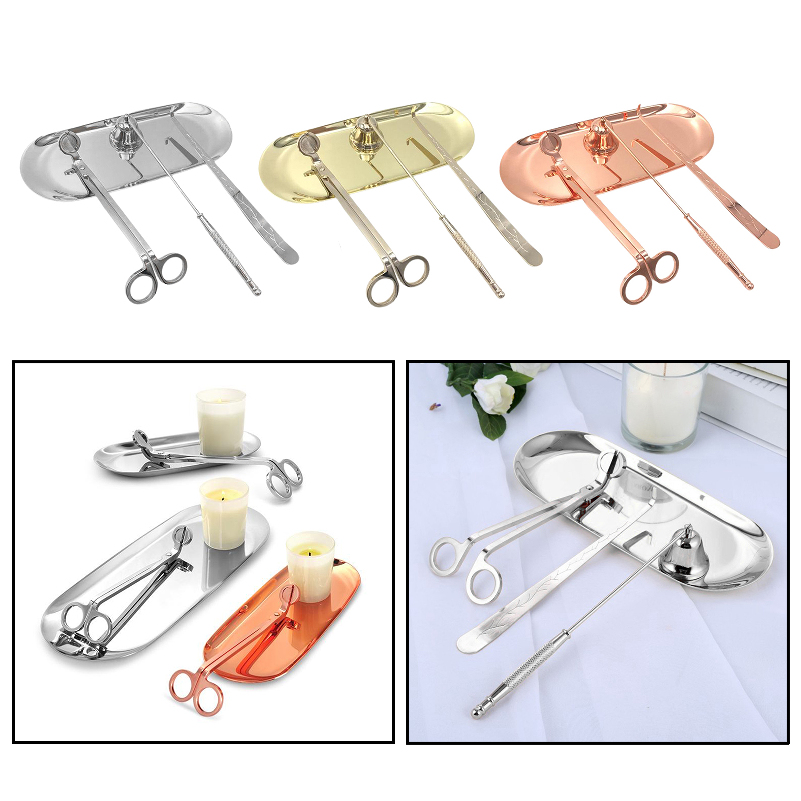 Candle Care Tools Candle Wick Trimmer Candle Snuffer Dipper Storage Tray 4 in 1
