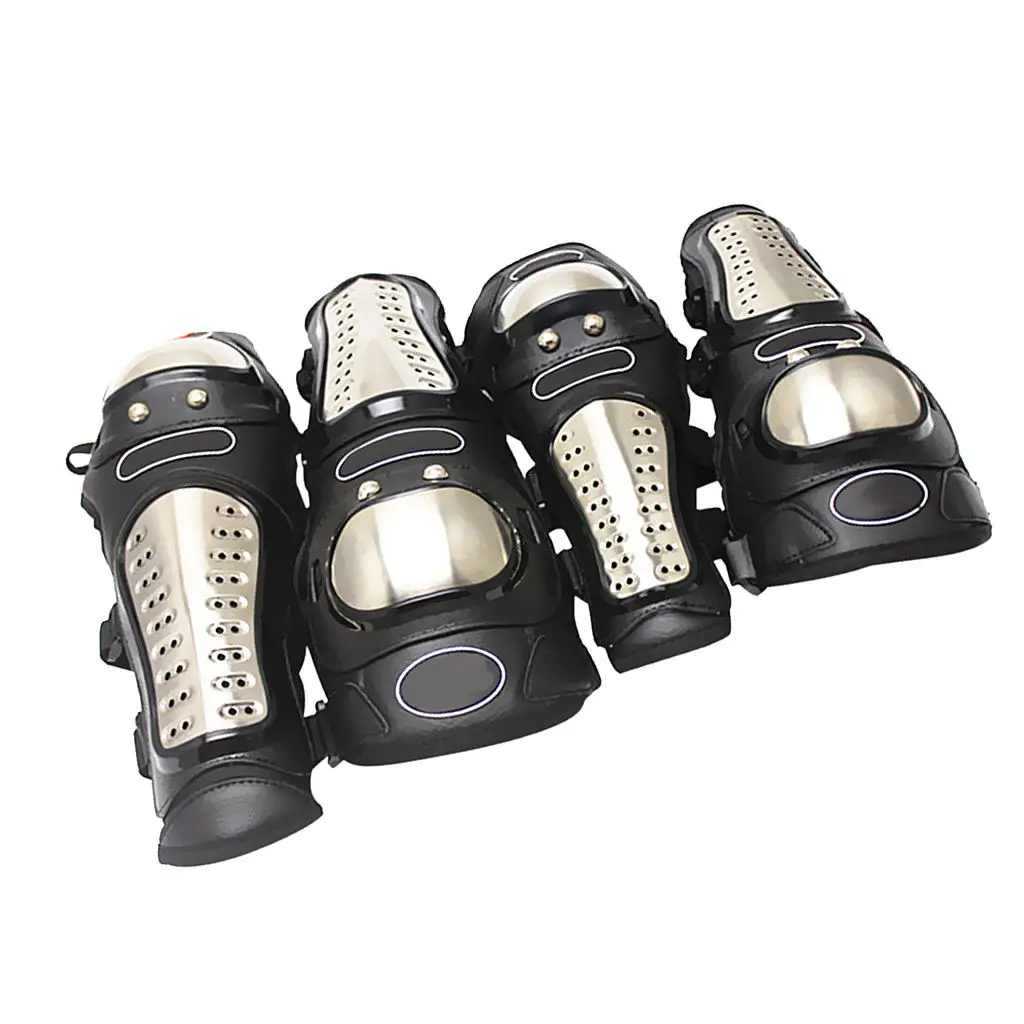 4Pieces Steel Motorcycle ATV Racing Mountain Bike Protective Gear Knee Elbow Shin Pads Guards