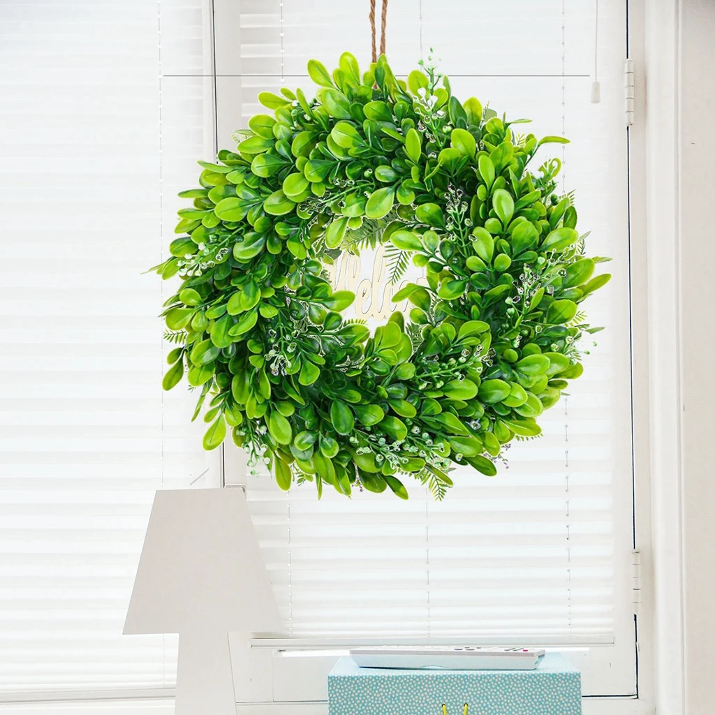 Artificial Boxwood Wreath Front Door Green Leaves ing Wall Home Decor