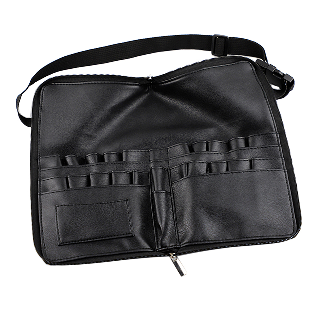 Durable Cosmetic Makeup Brush Apron Bag with Artist Belt Strap, PU Leather