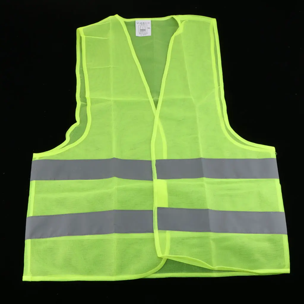 Neon Green Safety Vest Jacket With Reflective Strips High Visibility Large Size