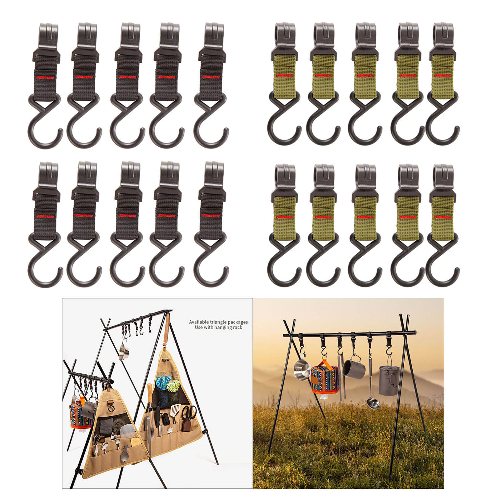 10PC Camping Hiking Snap Hanging Strap Hook Durable S Hook Outdoor Travel Kit Survival Buckle Tent Hanger