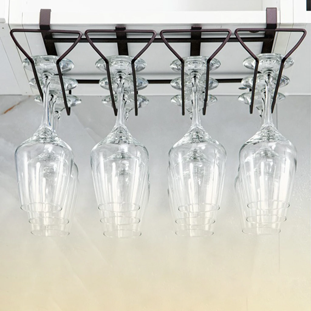 1pc Iron Under Cabinet Wine Glass Holder Storage Hanger for Kitchen Bar