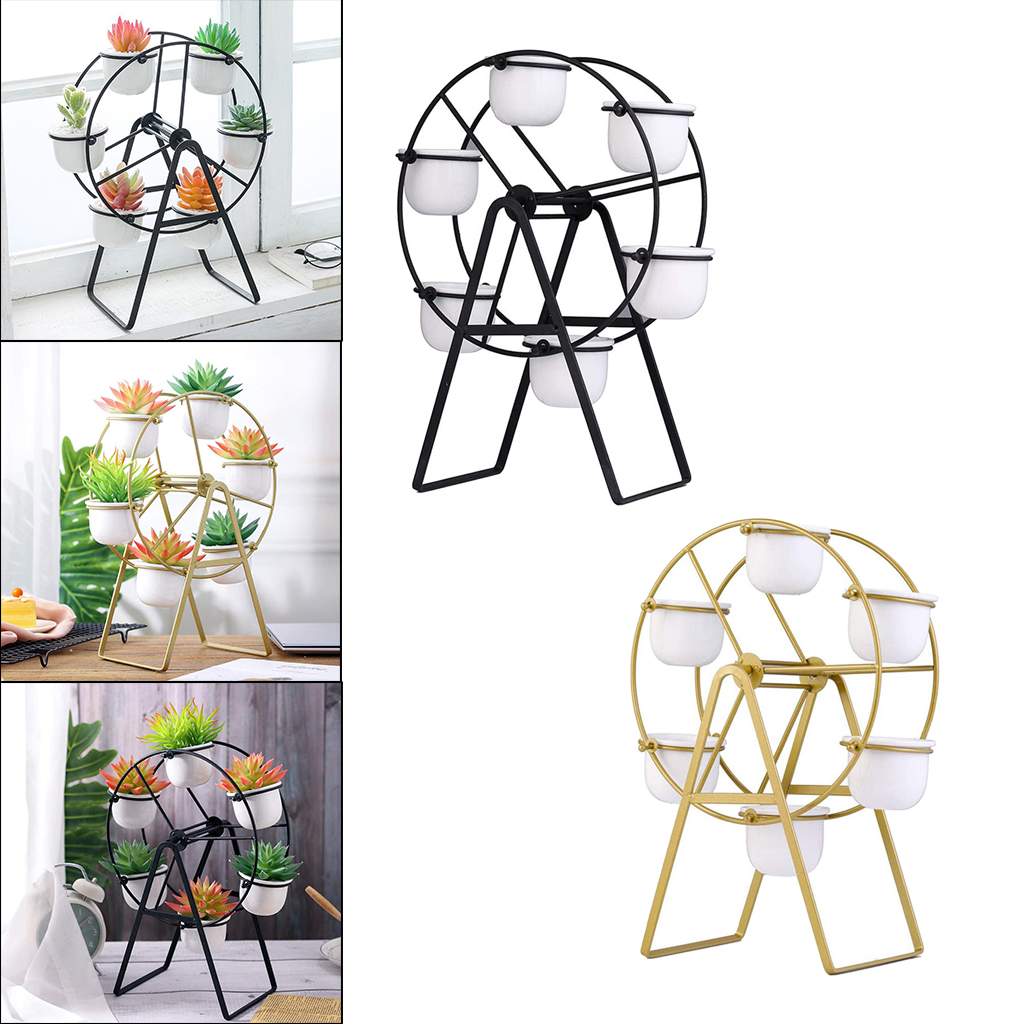 Ferris Wheel Flower Pot Stands Holder with 6 Ceramic Succulent Plant Pots