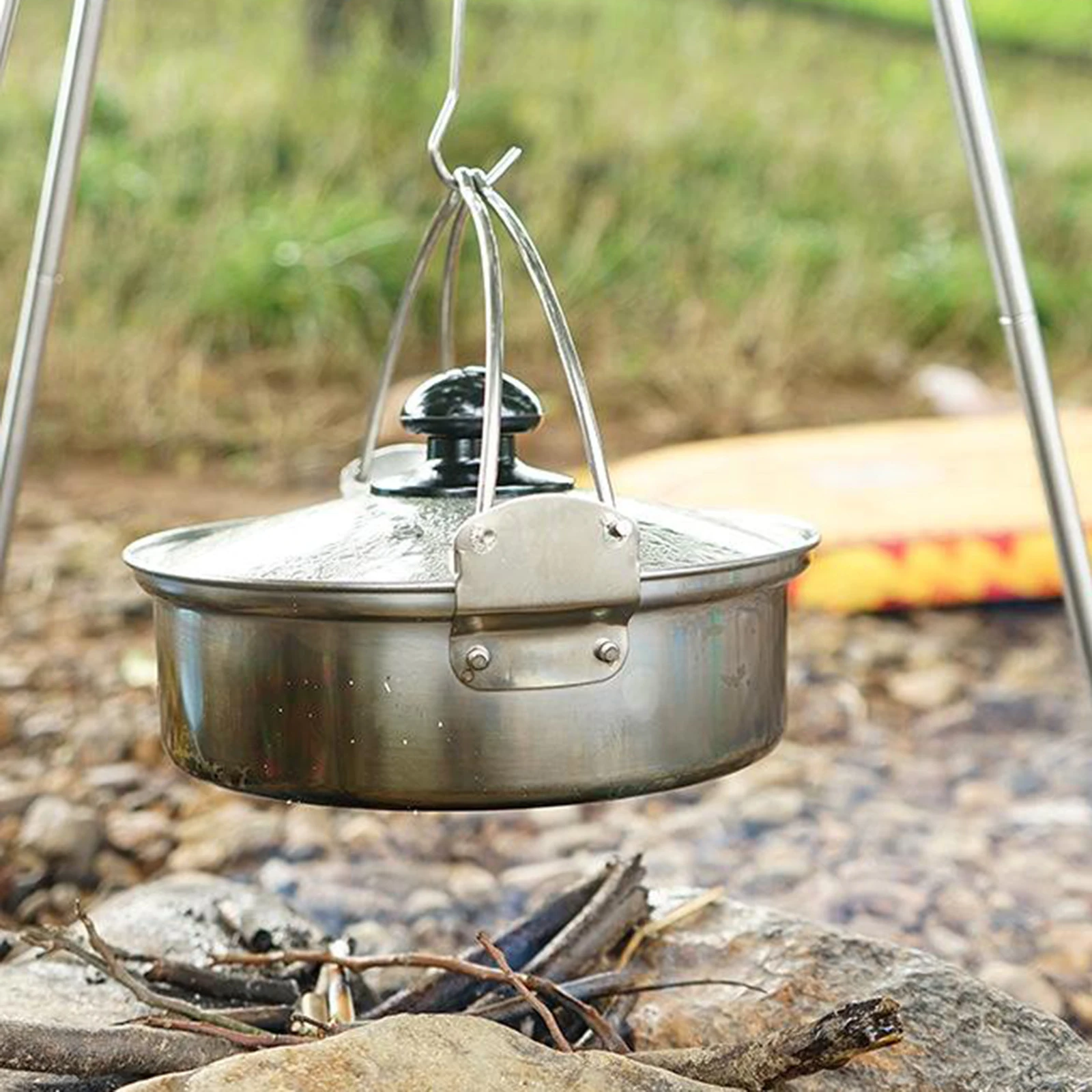 Stainless Steel Stock Pot Camping Cookware Stockpot -Campfire Korean Ramen Noodle Pot Sauce Stew Pans for Travel Outdoor Cooking