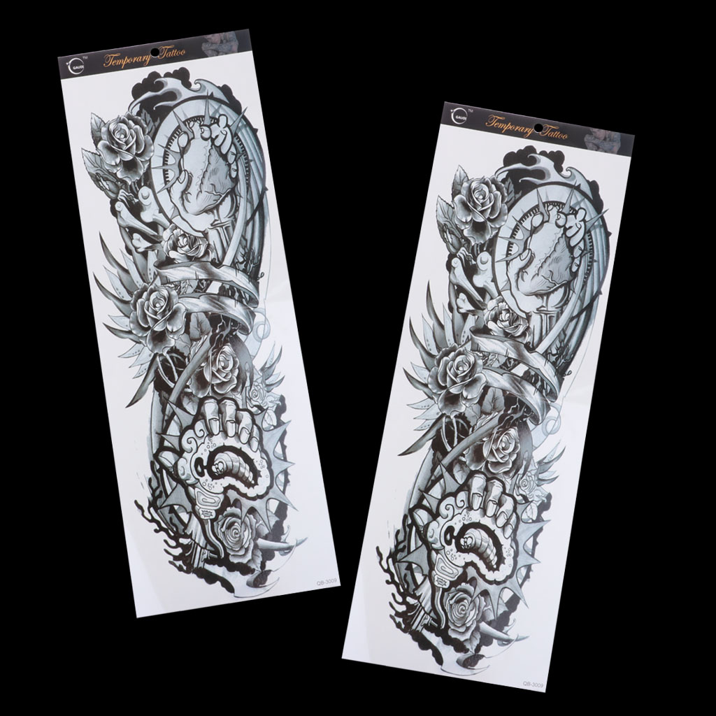 2pc Temporary Tattoo Sleeves, Fake Black Full Arm Tattoo Stickers Waterproof