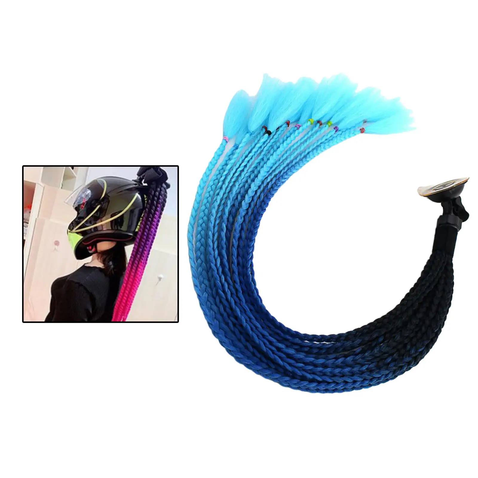 Unisex Adults Helmet Gradient Ramp Helmet Ponytail Curly Wig Hair for Motorcycle Motor Bike 55cm