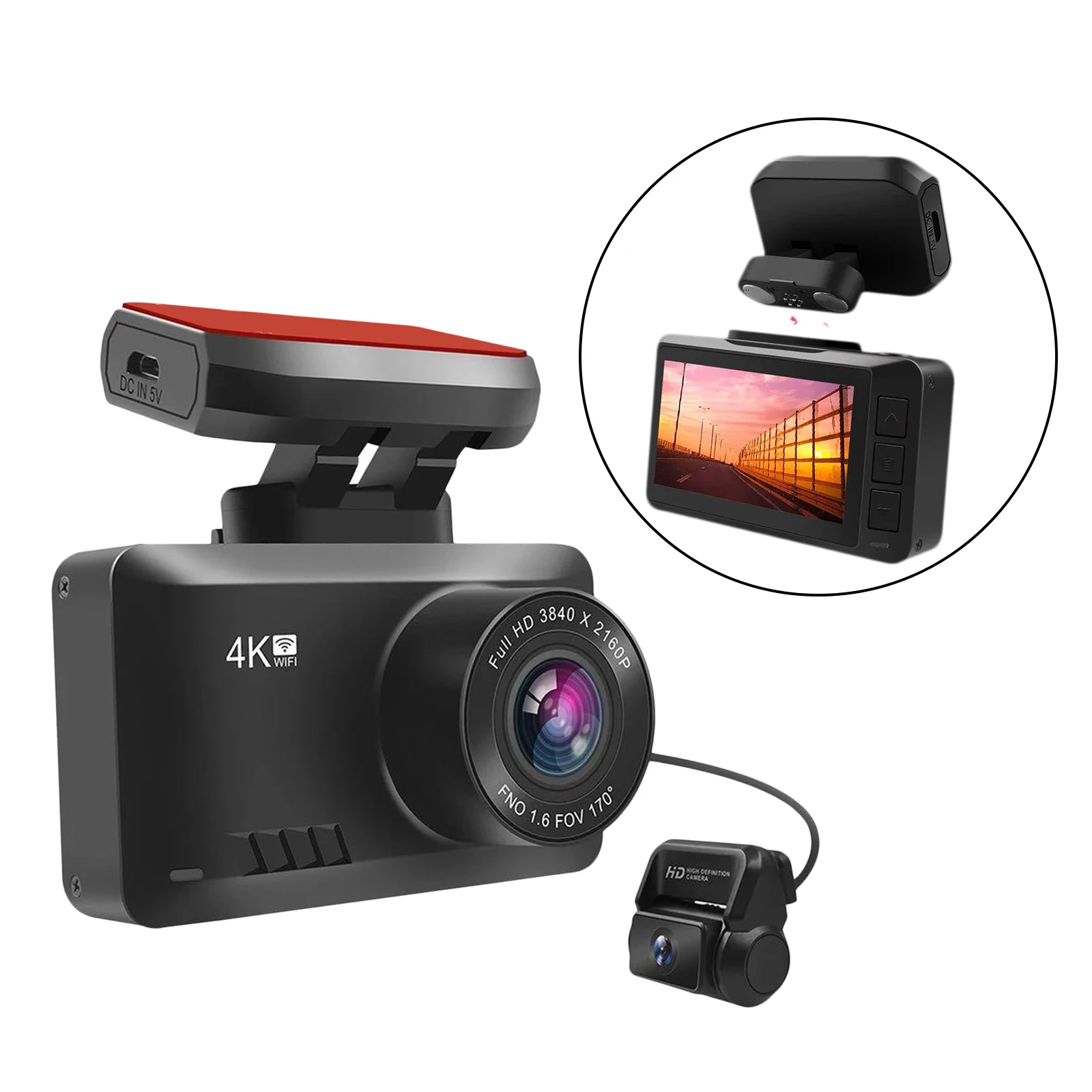 Car Camera Dual Dash Cam 4K+1080P Front Rear WiFi & GPS Video Recorder Dashboard Camera Loop Recording