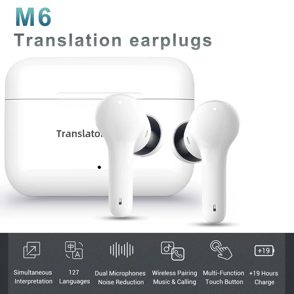 Mini M6 Translation Headphones 127 Languages Instant Translated Smart Voice Translator Wireless Bluetooth Translator Earphone