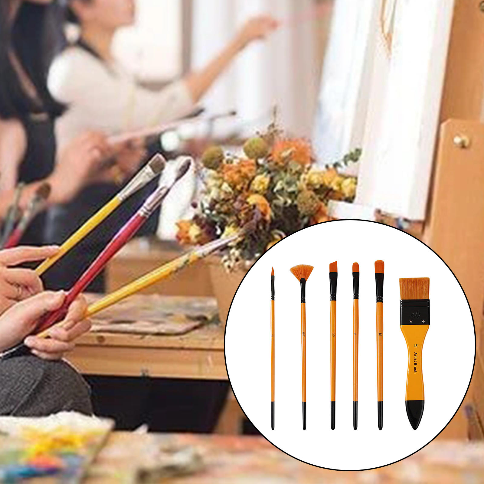 6 Pieces Wood Handle Artist Nylon Hair Brushes Paint Brush for Beginners Students Adults Kids Watercolor Drawing Acrylic Crafts
