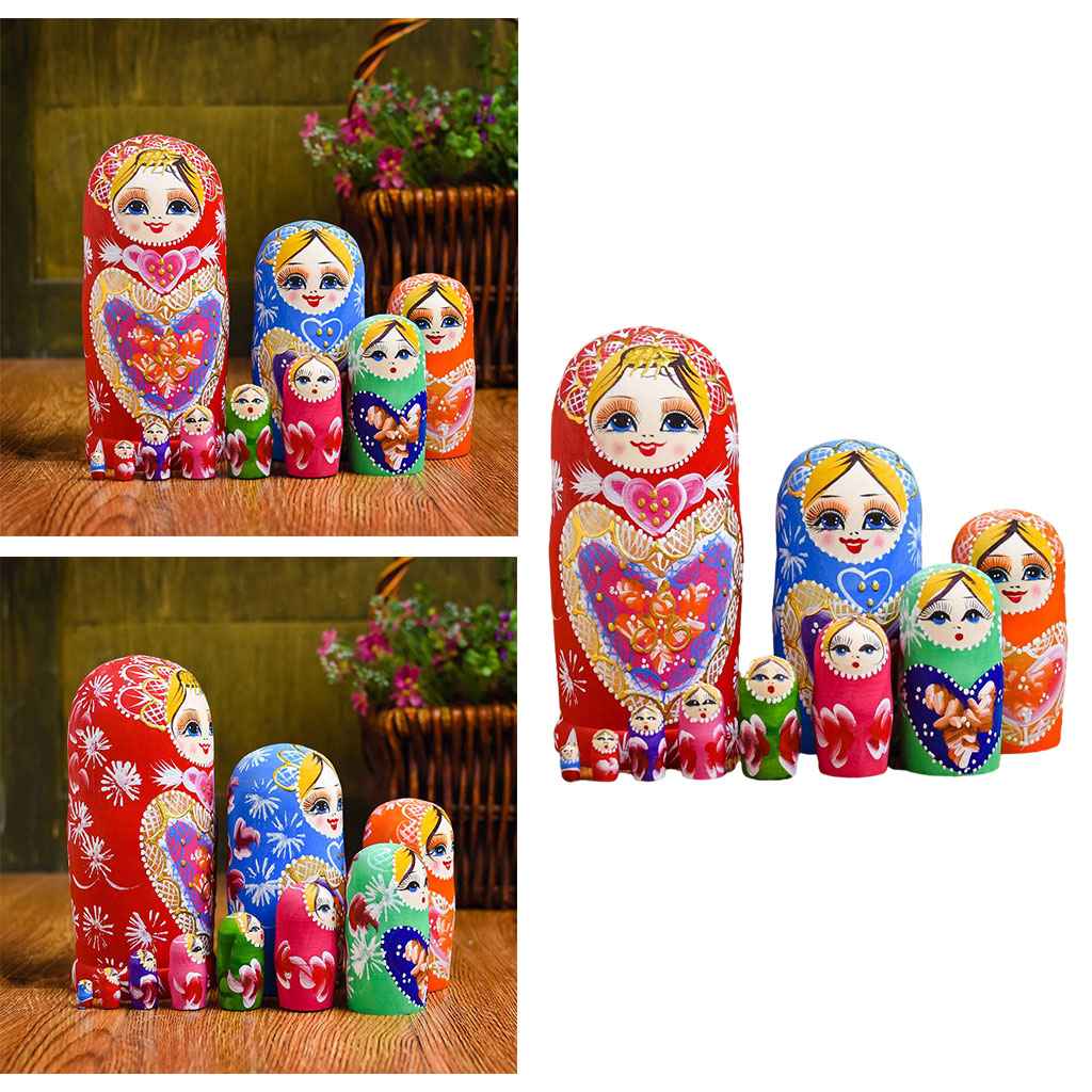 10 Pieces Handmade Chinese Girl Style Wooden Russian Nesting Dolls Kit Children Matryoshka Toy