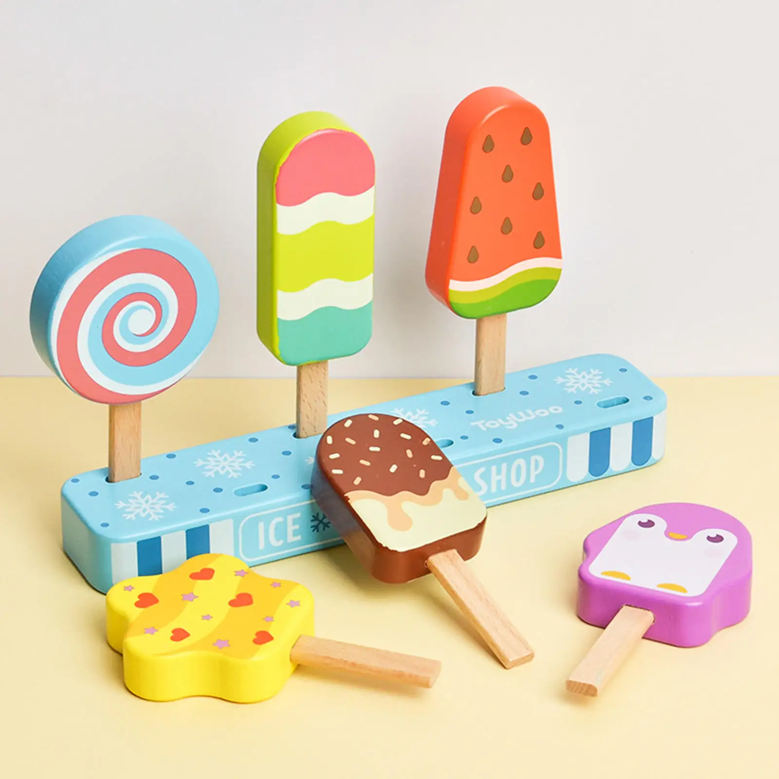 Kids Toy Food Set Popsicles Ice Cream Bars Wooden Kitchen Toddler Gift NEW 