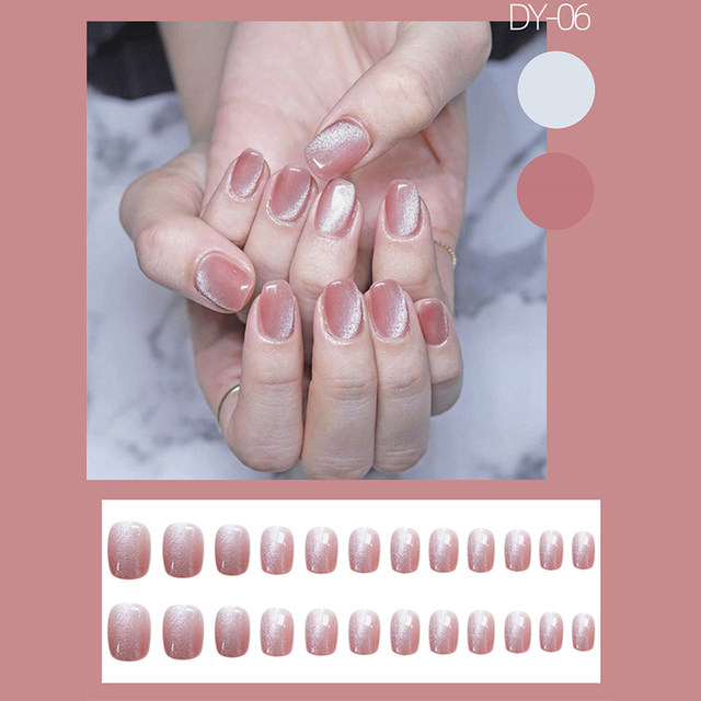 F66 Lvxiu Zhenfan Short Dark Green Cat'S Eye Fake Nail Patch Jelly Glue  24Pcs Short Green Press On Nails Cute Pearl Design Fake Nails Full Coverage  Artificial for Women & Girls with