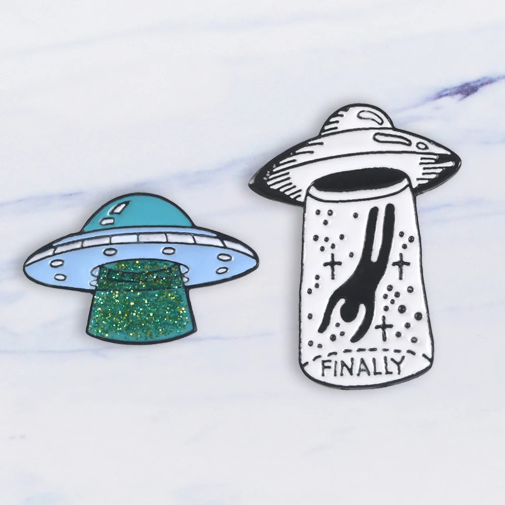 2pcs Cartoon Enamel Lapel Pin Brooch Lot Cute UFO Alien Jewelry Badge