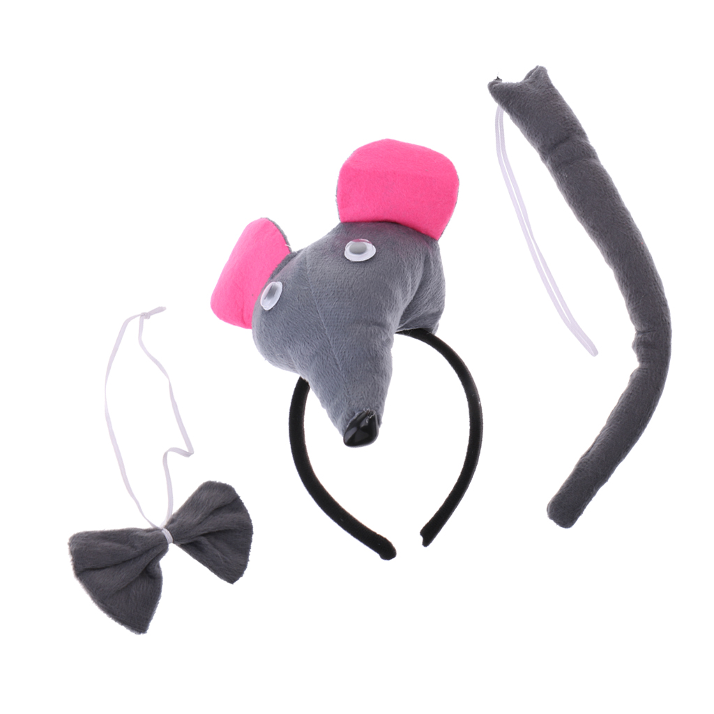 Animal Zoo Party Costume Set Mouse Headband Bow Tie Tails Fancy Dress Cosplay Carnival  Party Role Paly Props