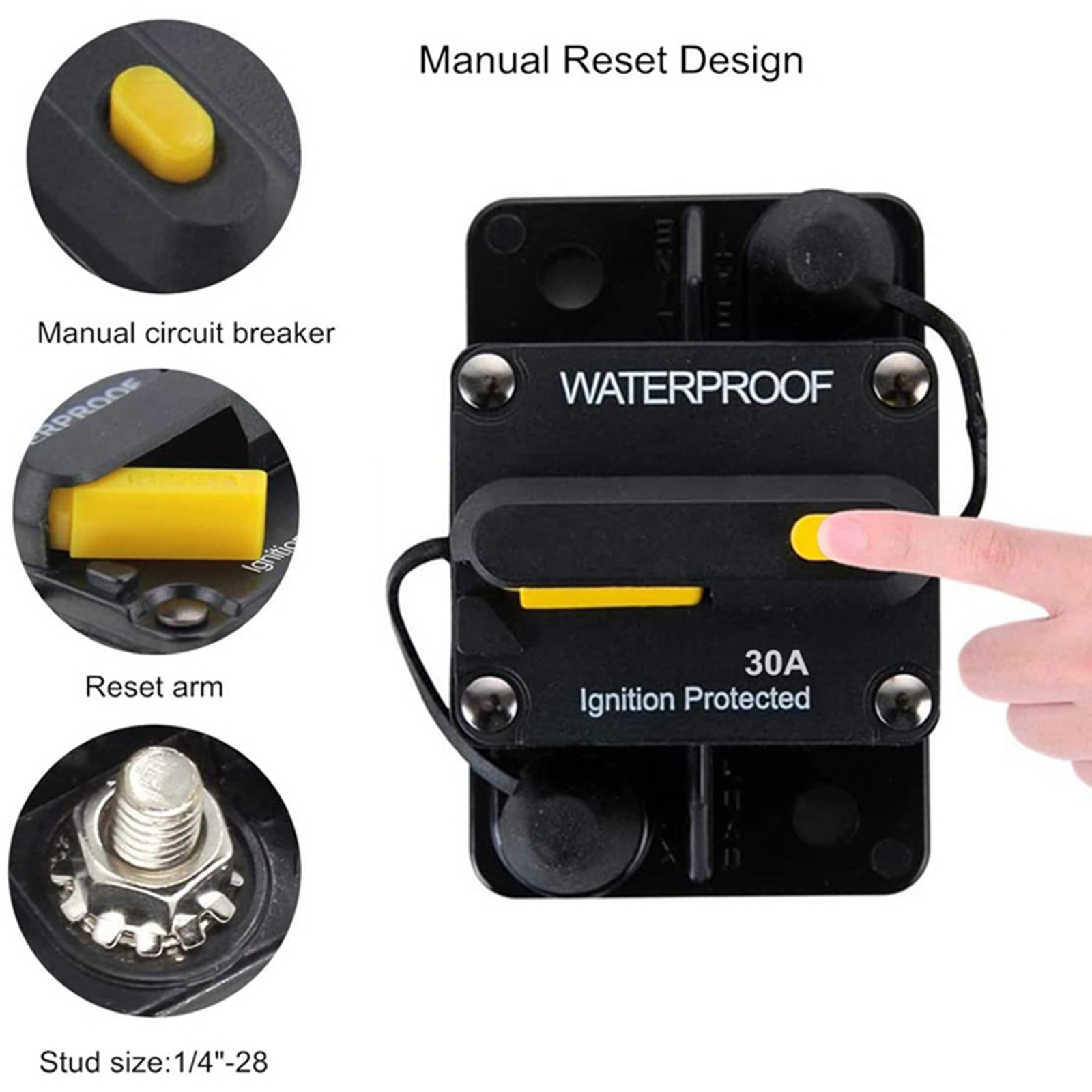 Car Auto Boat Caravan Truck RV Marine Circuit Breaker with Manual Reset, Waterproof, 12V- 48V DC