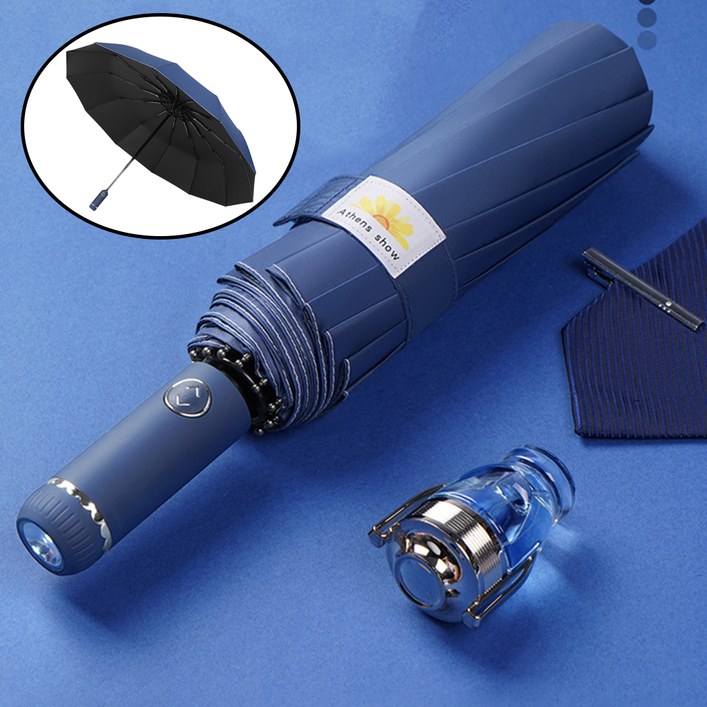 Portable Folding Umbrella for Rain Folable LED Flashlight Safety UV Protector Strong Umbrella For Men Women Camping Riding