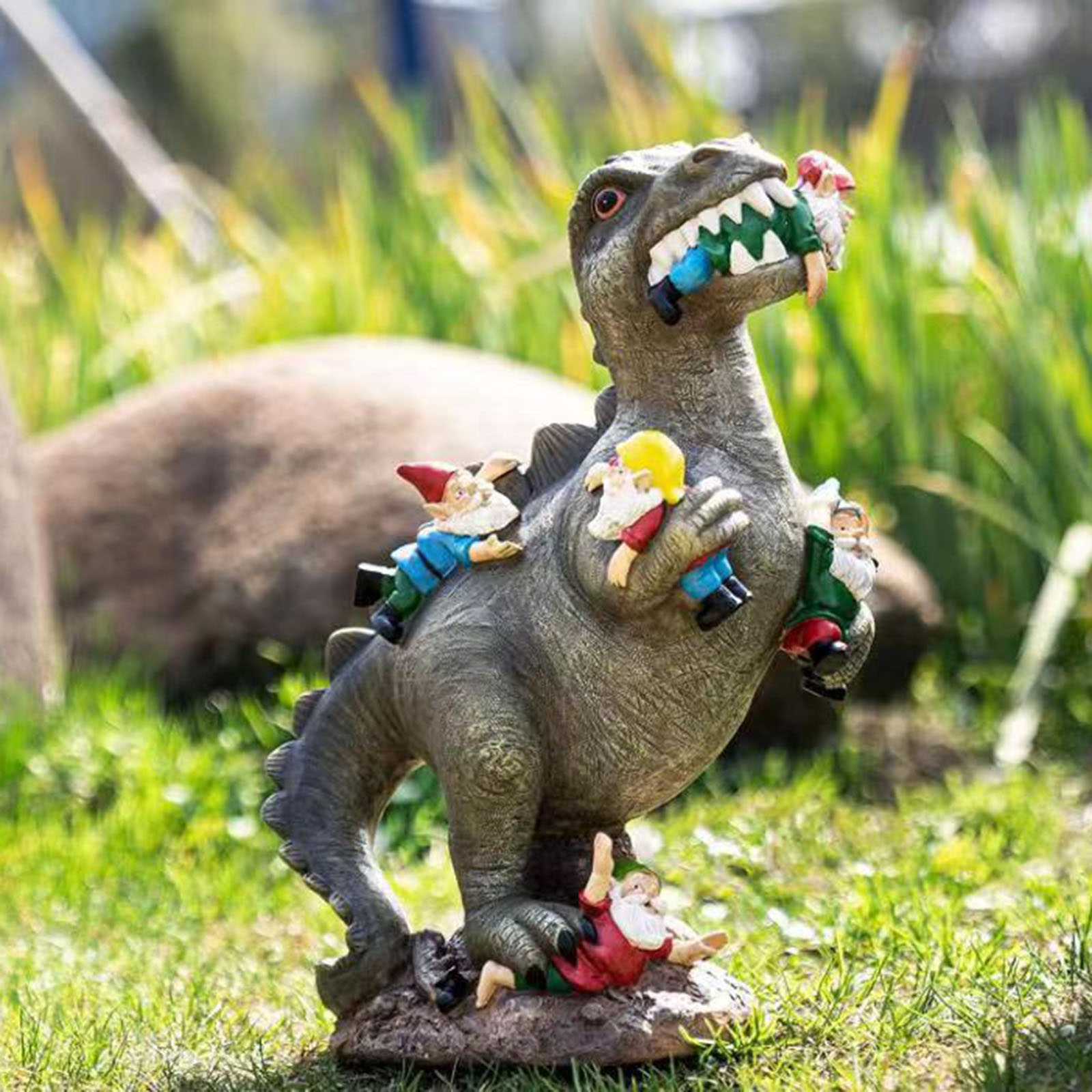 Cartoon Resin Garden Statue Lifelike Dinosaur Gnome Sculpture Free Standing Yard Indoor Decor Artwork Collectible Houswarming
