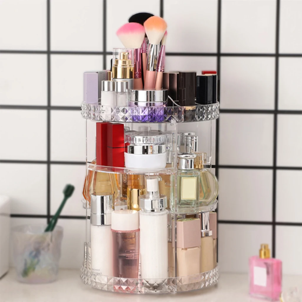 Makeup Organizer Large Capacity Round Clear 360 Degree Rotating Adjustable Cosmetic Storage Box