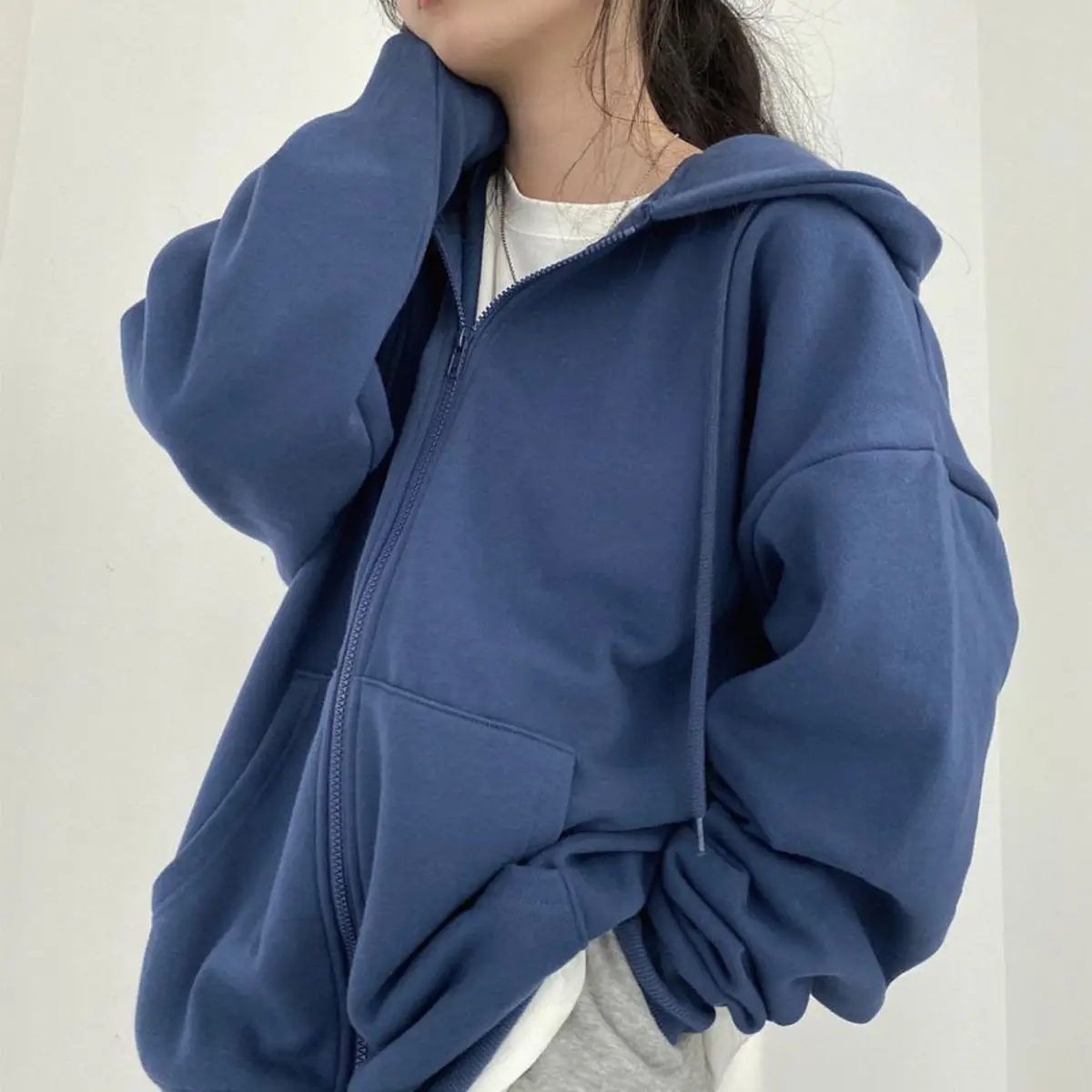 Women hoodie Harajuku Korean version loose thin long-sleeved hooded sun protection coat solid color retro shirt student girl top