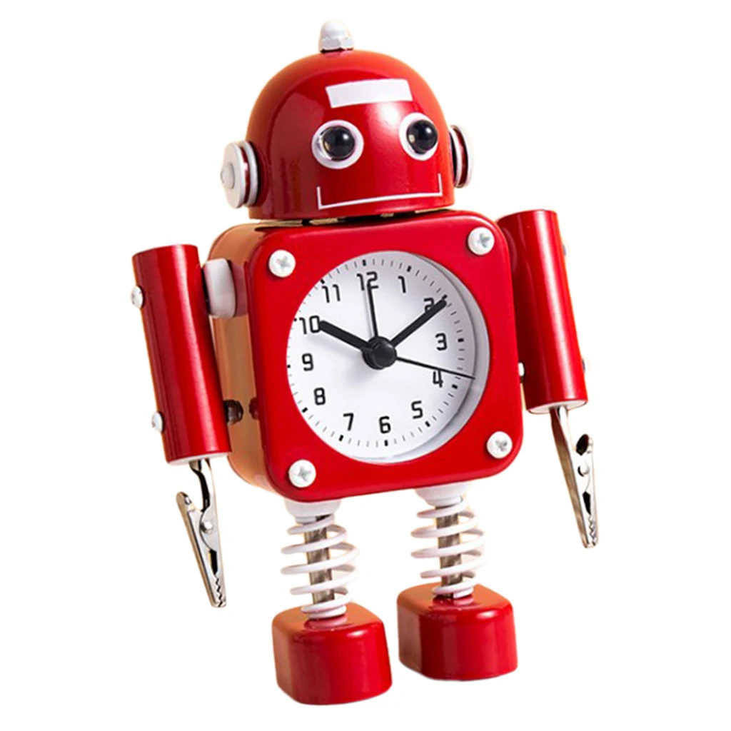 Multi-posture Cute Robot Alarm Clock Bedside Wake-up Clock Metal Art Ornaments