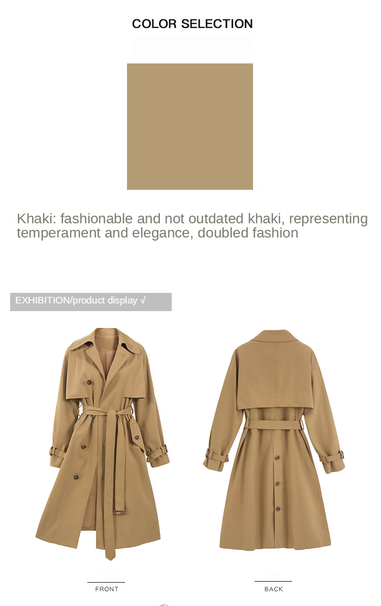 Women 's Trench Coat Mid -length 2021 New Korean Style Elegant Fashion Casual Spring and Autumn Khaki Long Double Breasted Full