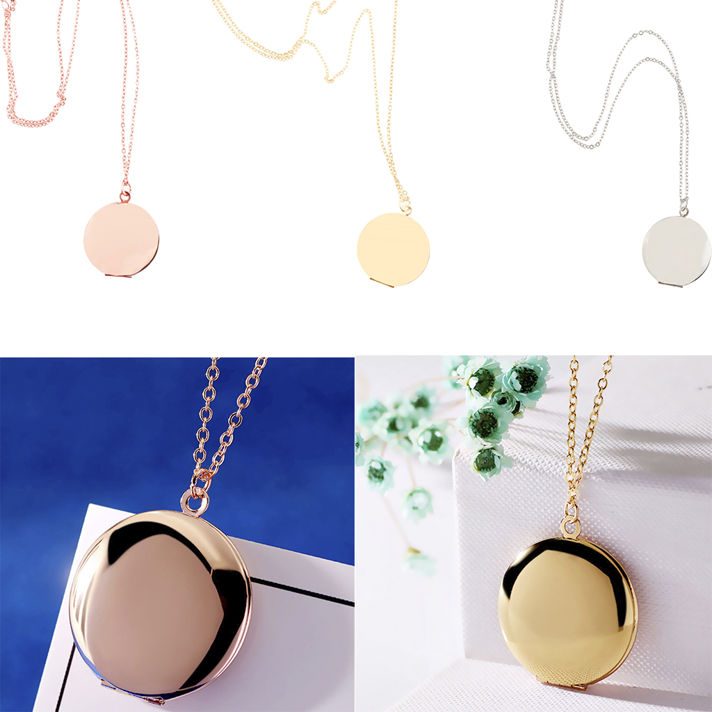Blank Round Shape Pendant Tag Photo Frame Locket Memorial Men Women Necklace