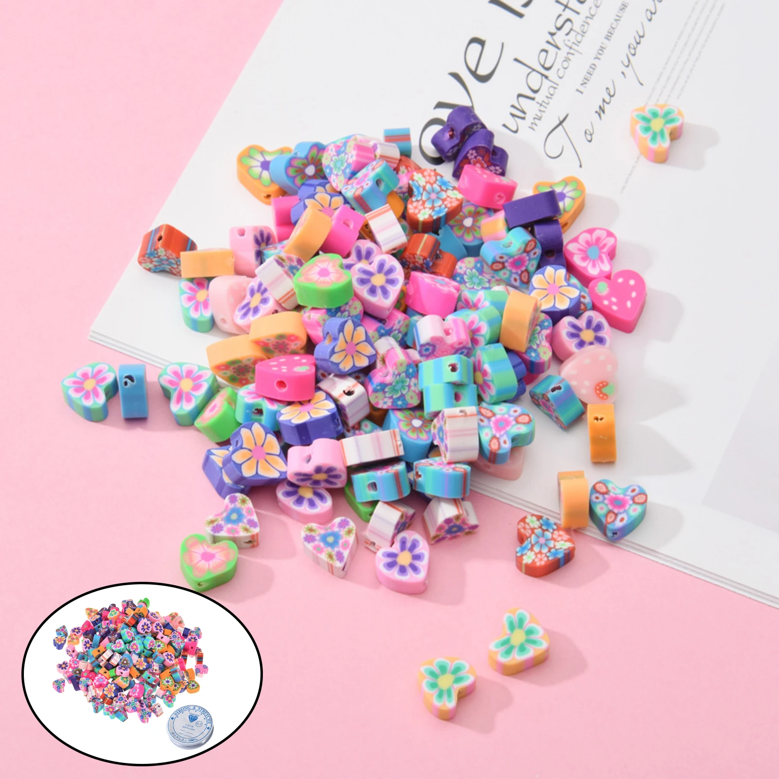100pcs Colorful Beads for Necklace Jewelry Making Cream Phone Shell Bracelets DIY Accessories Soft Pottery With Elastic Wire