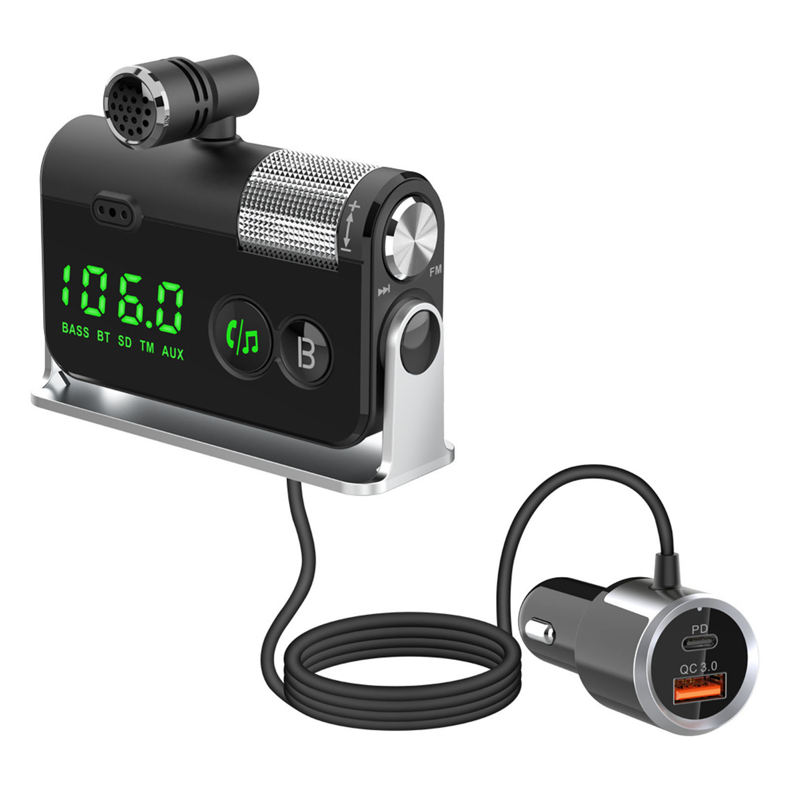 Bluetooth FM Transmitter Plug-in Microphone Wireless Car Kit for iOS Phones