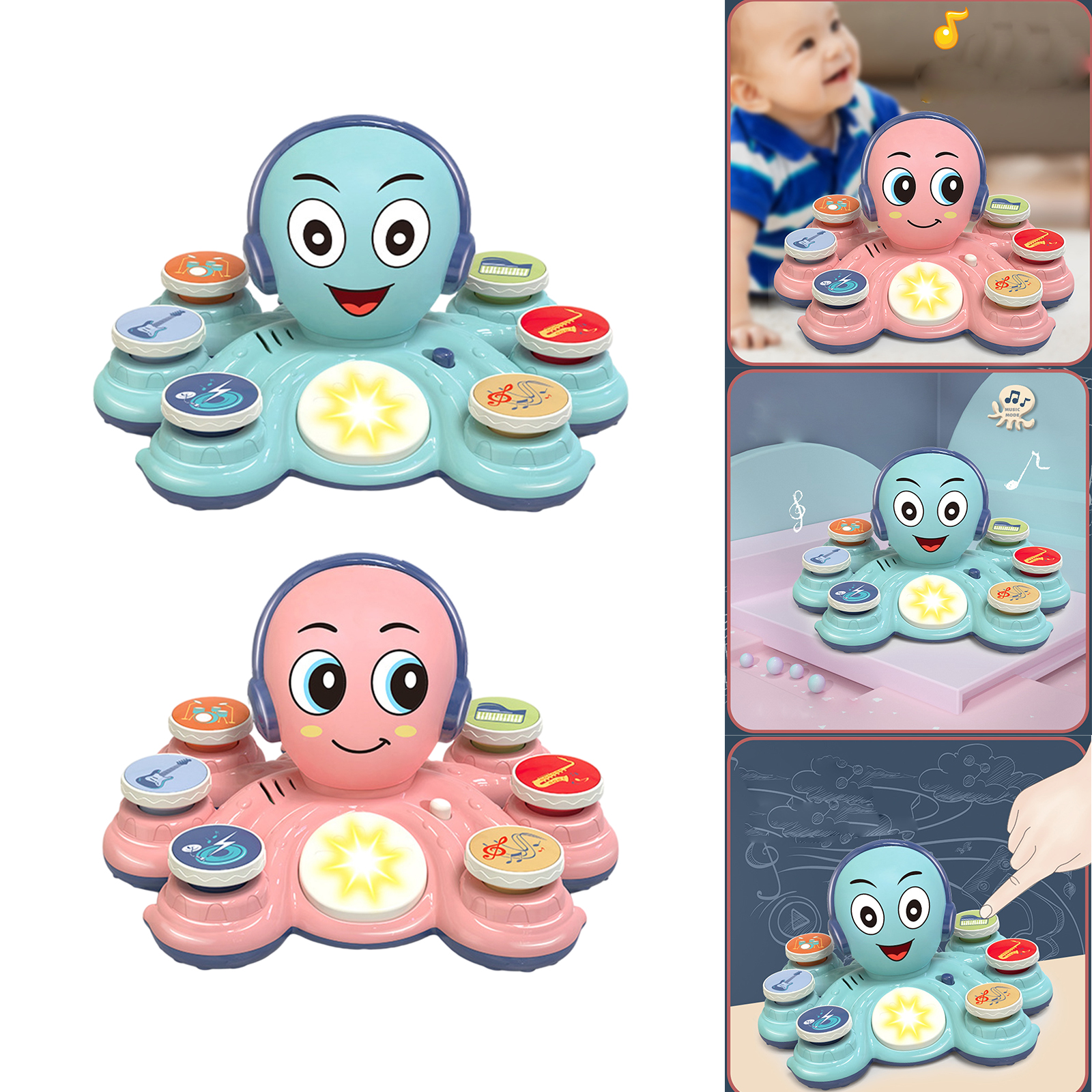 Infant Baby Octopus Hand Drum Pat Drum Education Toys for 6-12Month Kids Birthday Gifts