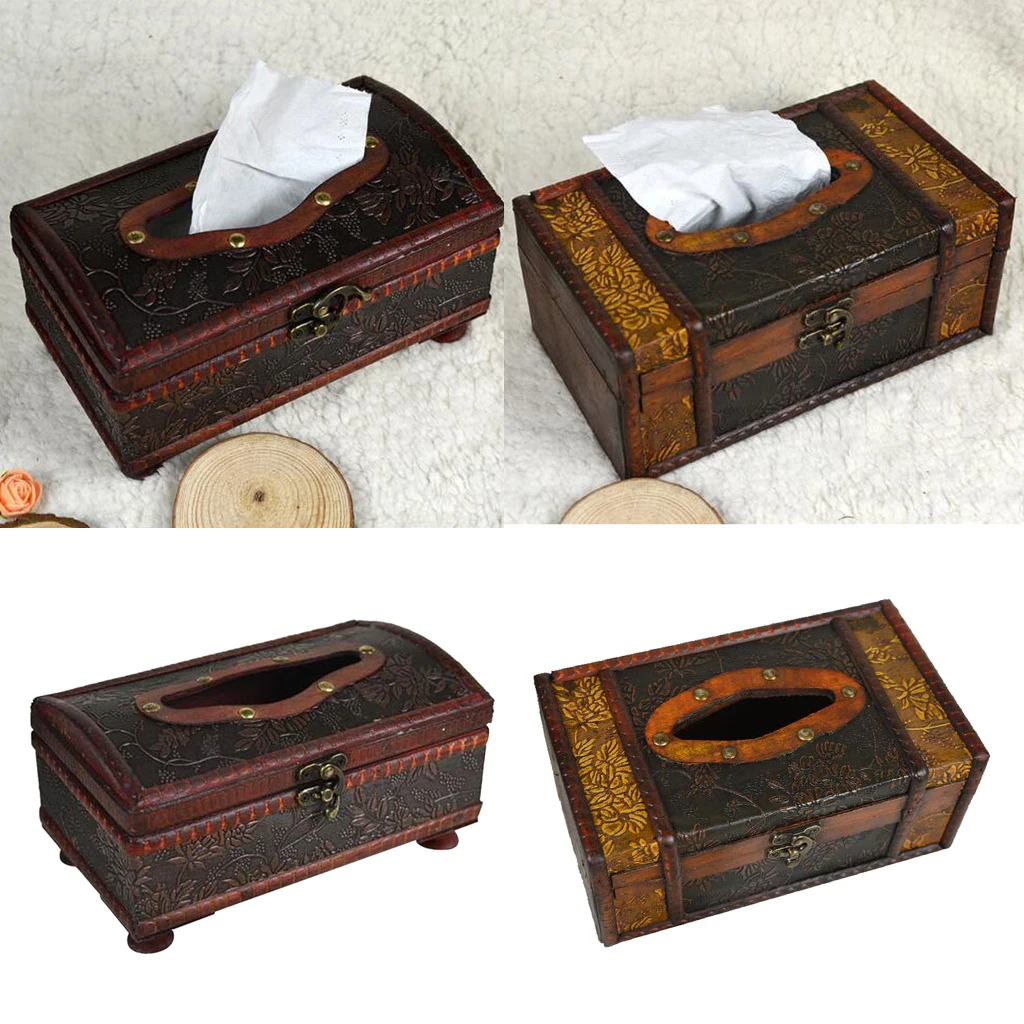 Retro Wooden Case Box Napkin Tissue Holder Shabby Wooden with Floral Pattern