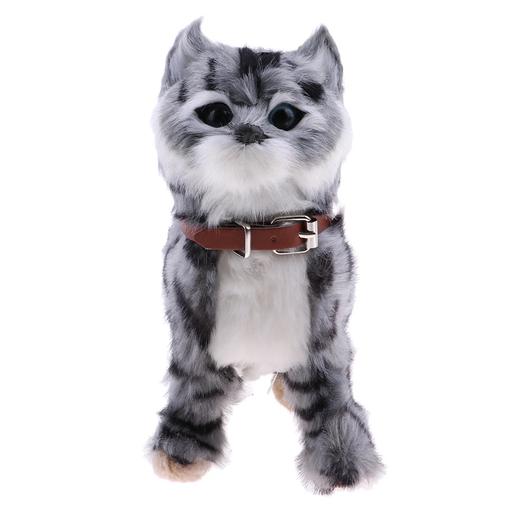 2x Electronic Pet Cat Toy Walking Meow Plush Stuffed Toys Xmas Gift Brown/Gray 