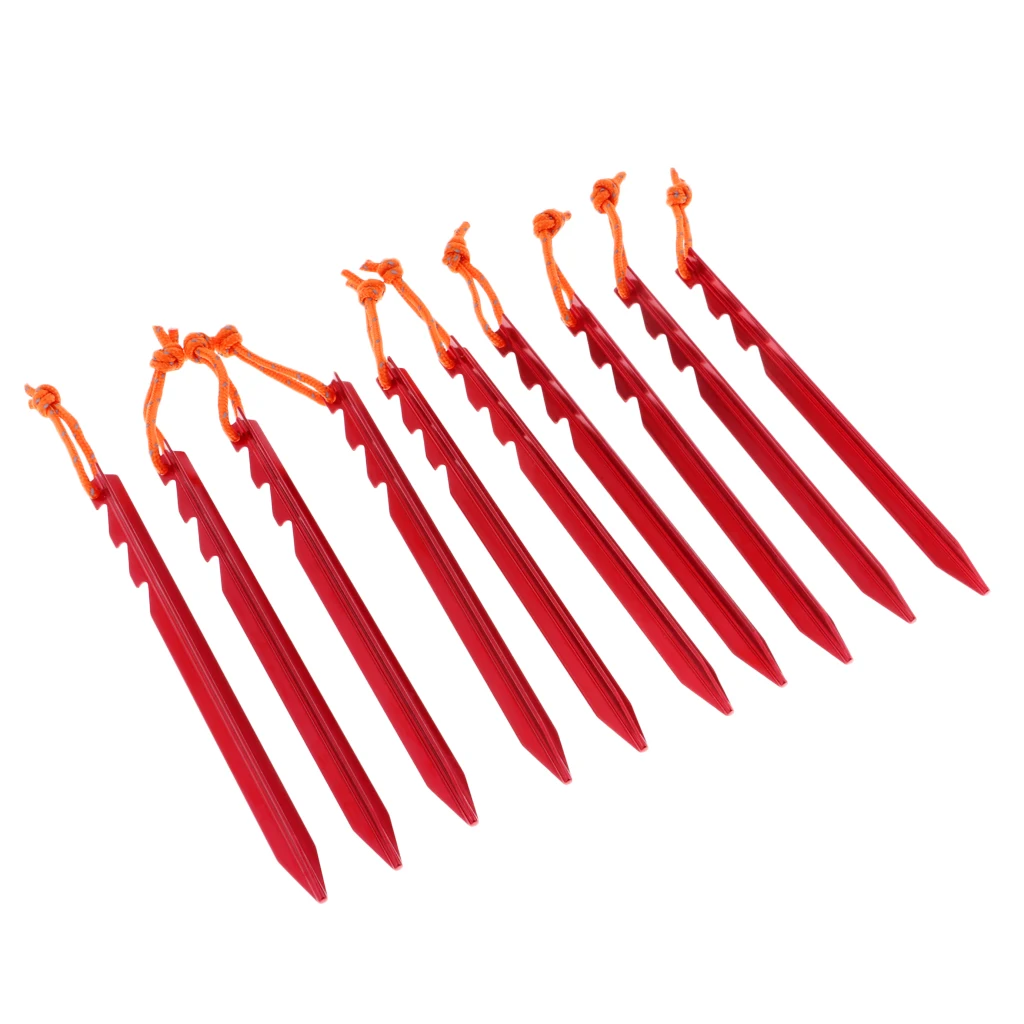 10 Pack Aluminum Alloy Tent Pegs - Gardening Stakes with Ropes and Travel Bag - Outdoor Camping Hiking Accessories