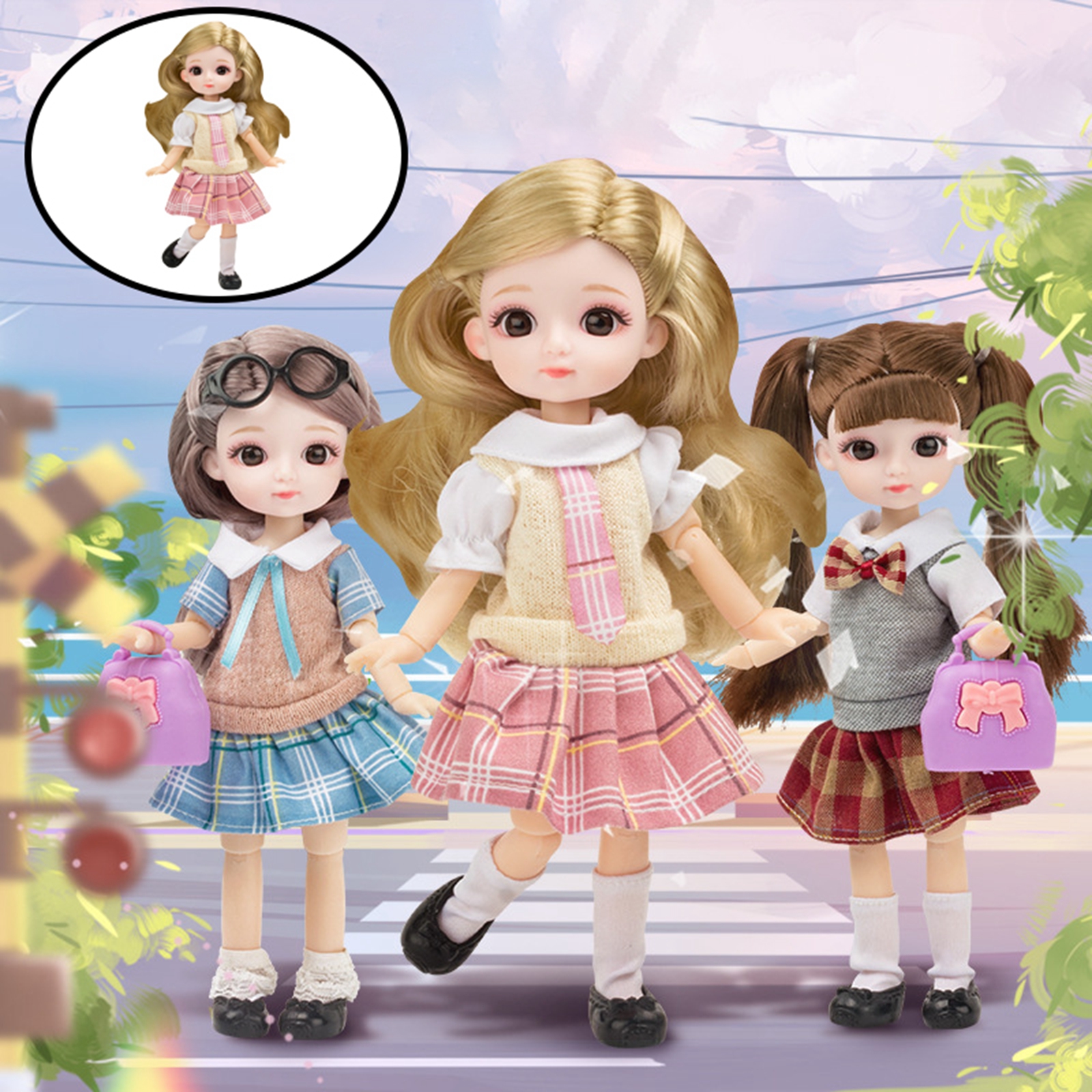 Cute Girl BJD Dolls 20cm Joints Doll Ball Jointed Dolls Wearing Clothing Sweater Skirt Suit Full Set Toys for Girls